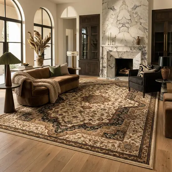 Black and Ivory Oriental Power Loom Area Rug Photo 6