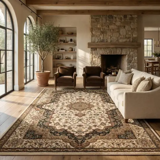 Black and Ivory Oriental Power Loom Area Rug Photo 4