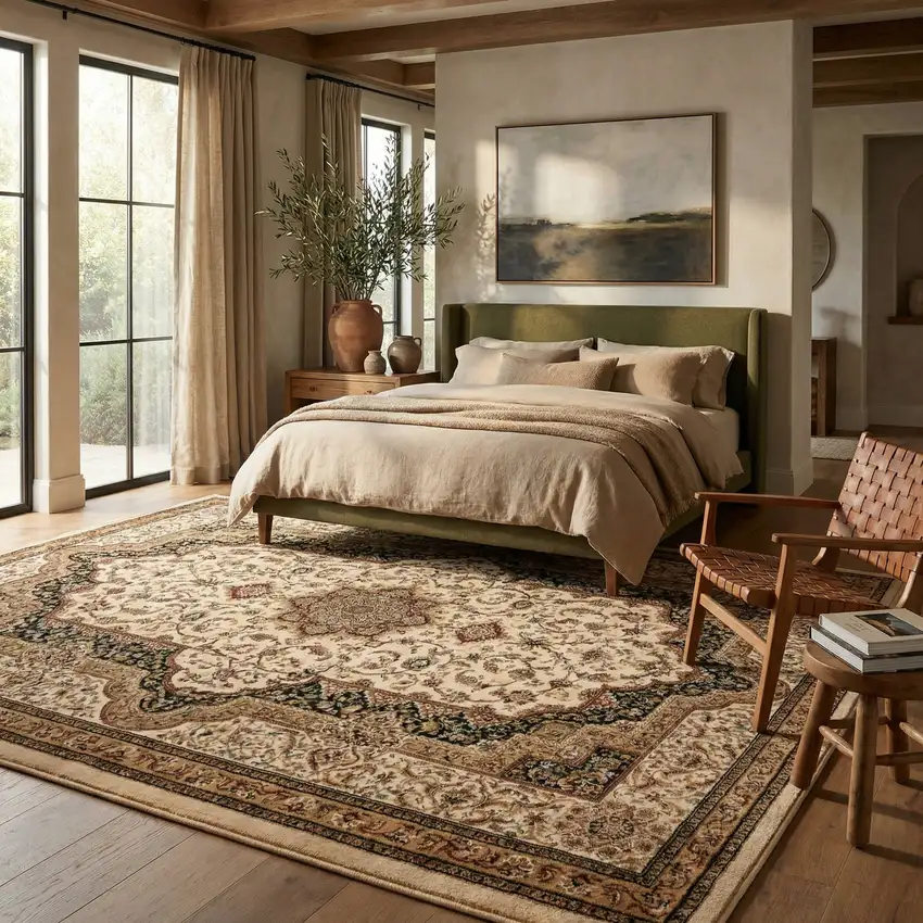 Black and Ivory Oriental Power Loom Area Rug Photo 7