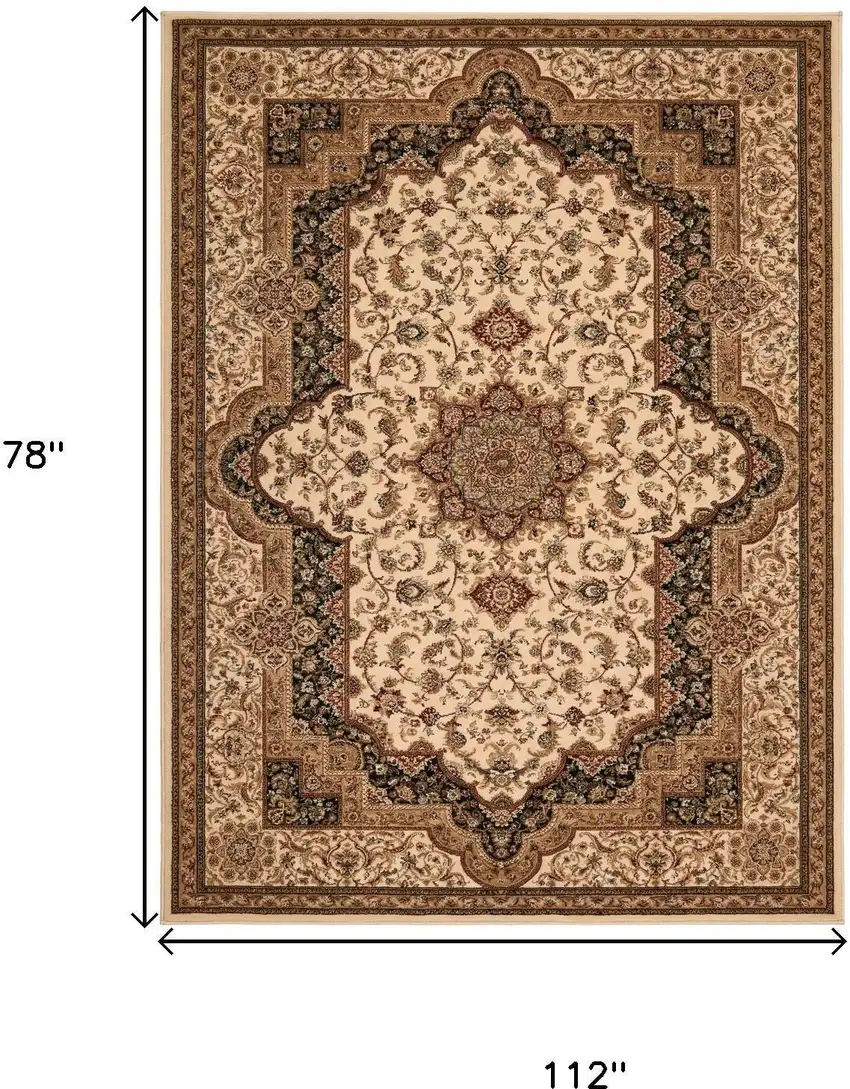 Black and Ivory Oriental Power Loom Area Rug Photo 8