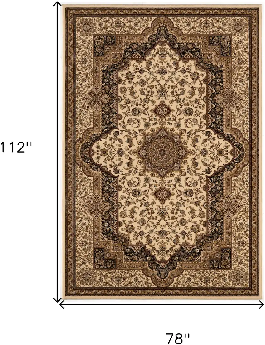 Black and Ivory Oriental Power Loom Area Rug Photo 3