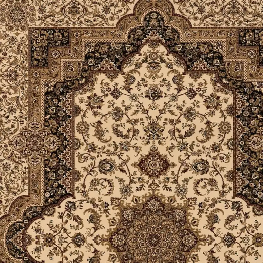 Black and Ivory Oriental Power Loom Area Rug Photo 5