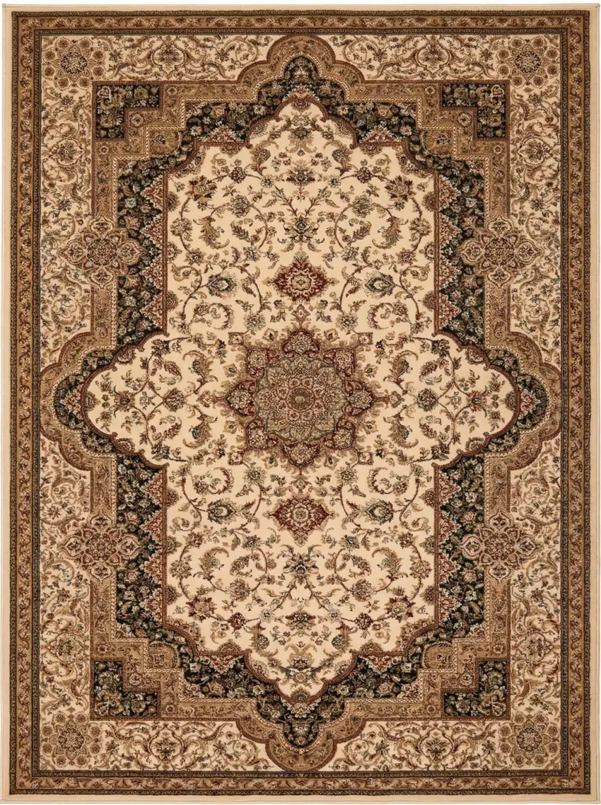 Black and Ivory Oriental Power Loom Area Rug Photo 4