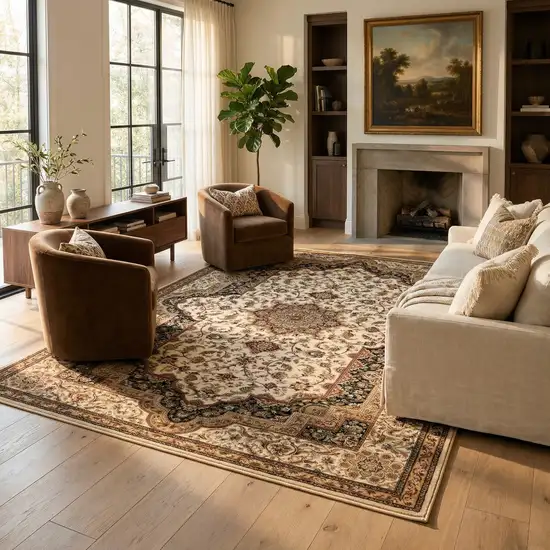 Black and Ivory Oriental Power Loom Area Rug Photo 3