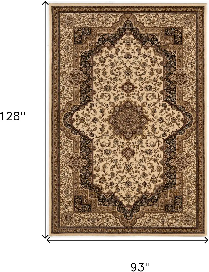 Black and Ivory Oriental Power Loom Area Rug Photo 3