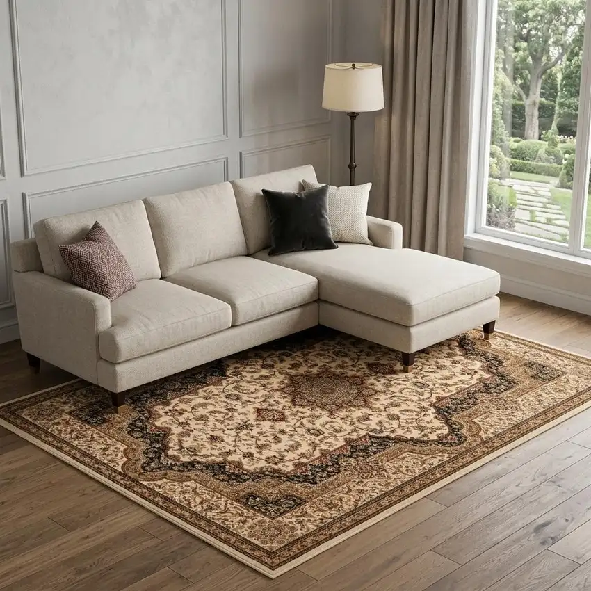 Black and Ivory Oriental Power Loom Area Rug Photo 1