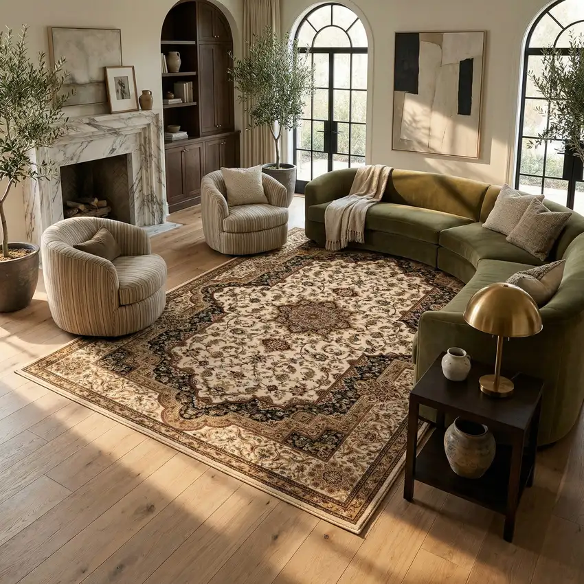 Black and Ivory Oriental Power Loom Area Rug Photo 5