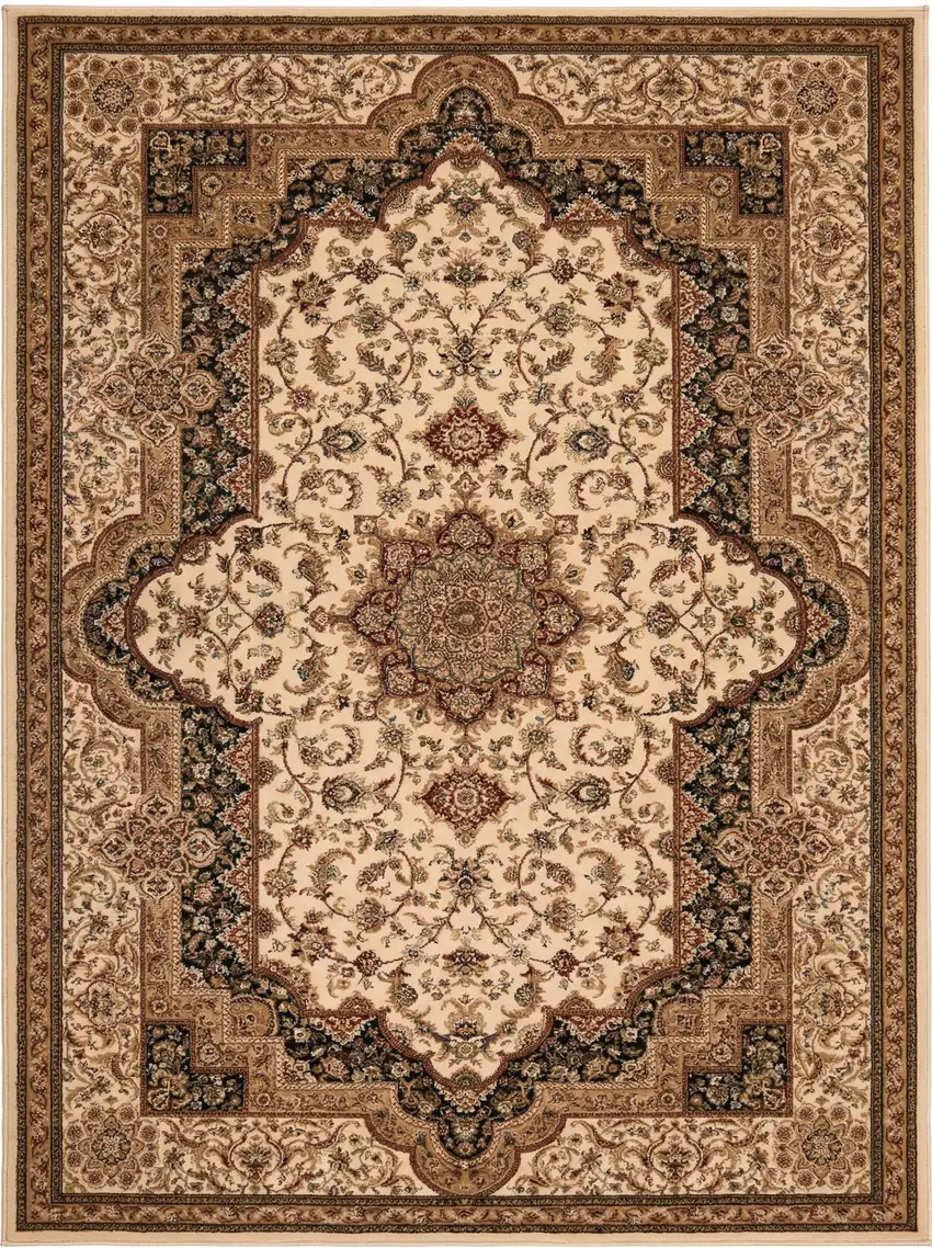 Black and Ivory Oriental Power Loom Area Rug Photo 2