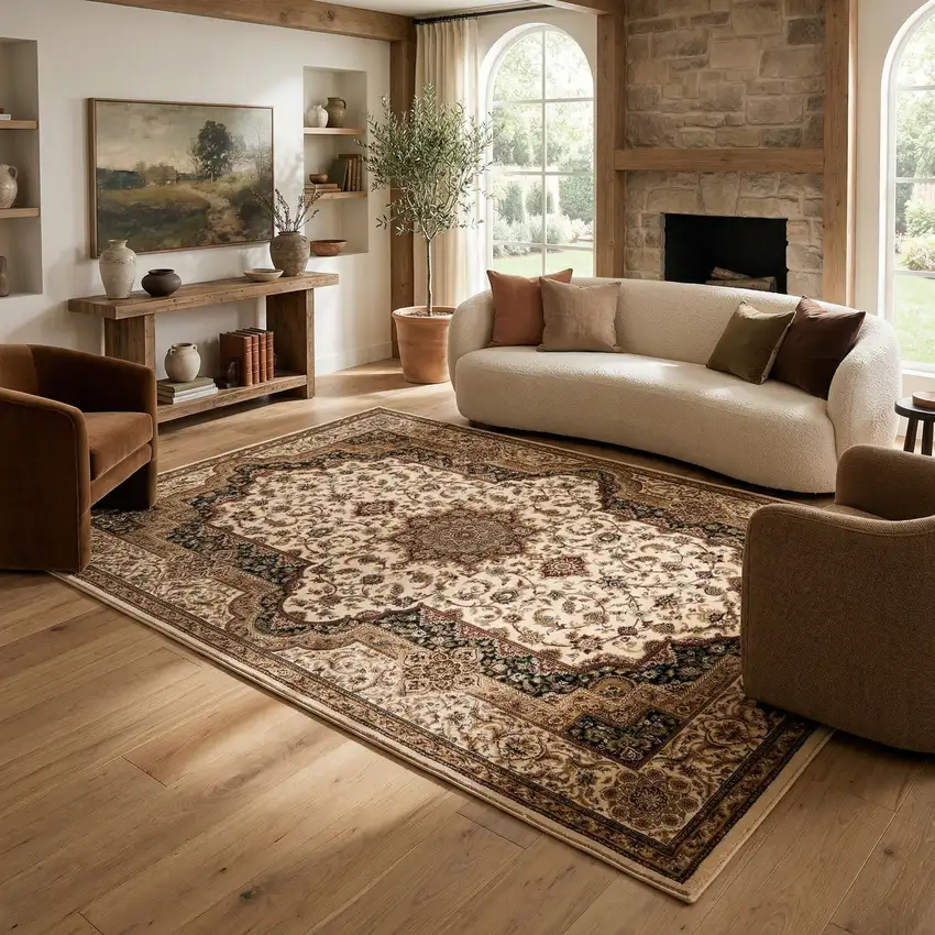 Black and Ivory Oriental Power Loom Area Rug Photo 1