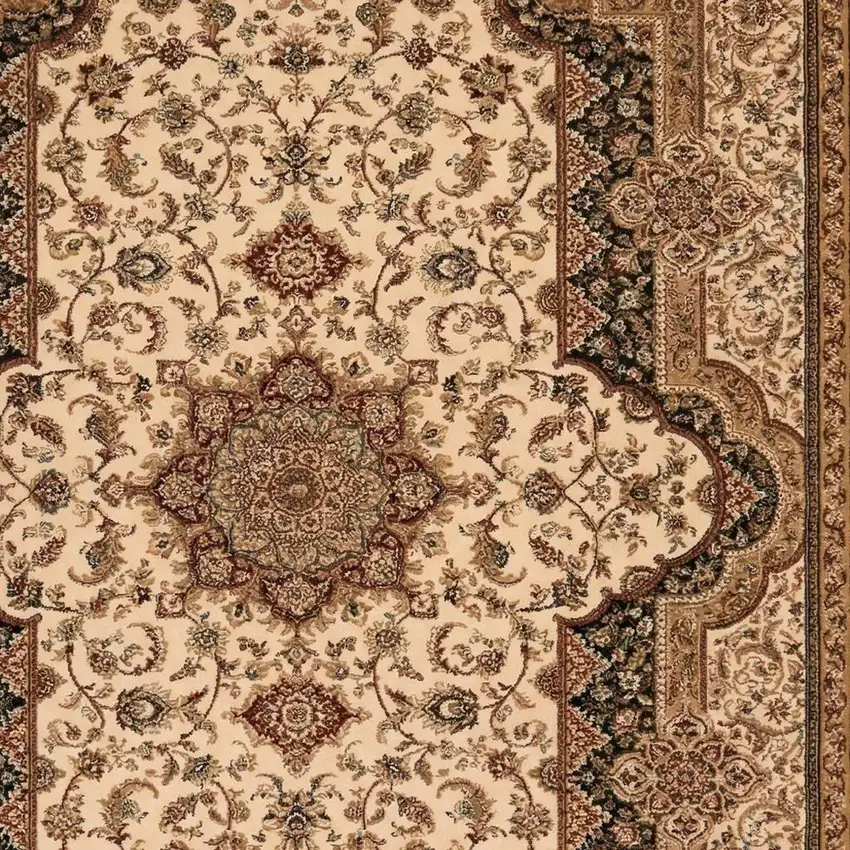 Black and Ivory Oriental Power Loom Area Rug Photo 3