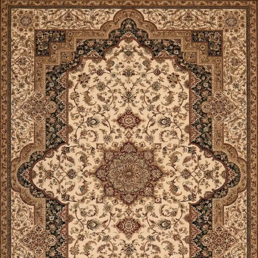 Black and Ivory Oriental Power Loom Area Rug Photo 4