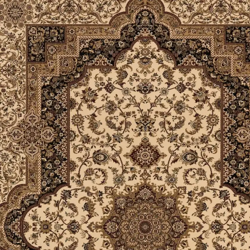 Black and Ivory Oriental Power Loom Area Rug Photo 6