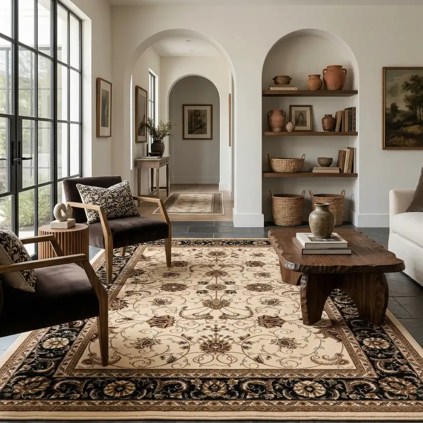 Black And Ivory Oriental Area Rug Photo 5