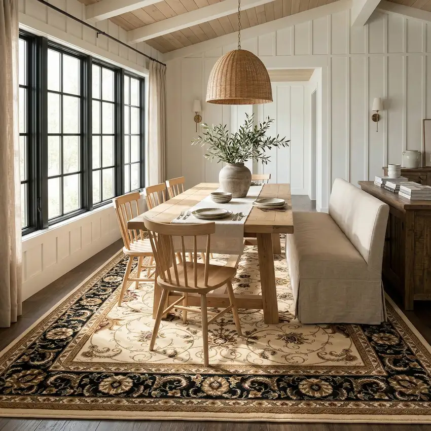 Black And Ivory Oriental Area Rug Photo 8