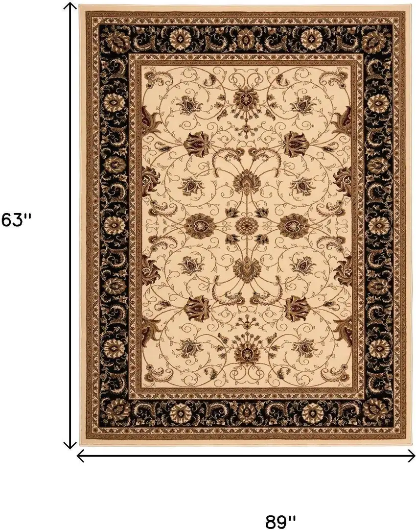 Black And Ivory Oriental Area Rug Photo 8