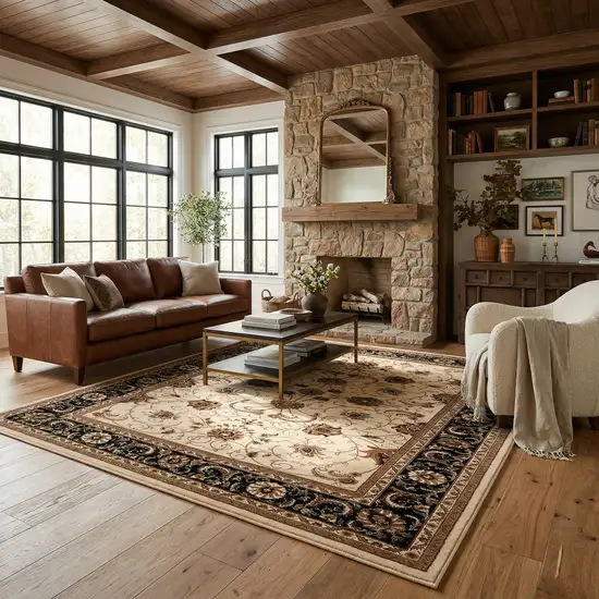 Black And Ivory Oriental Area Rug Photo 4