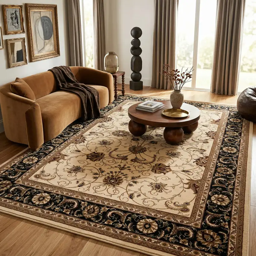Black And Ivory Oriental Area Rug Photo 7
