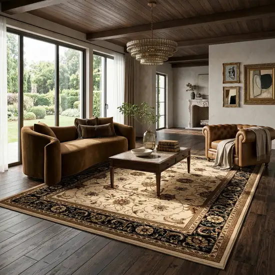 Black And Ivory Oriental Area Rug Photo 6