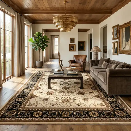 Black And Ivory Oriental Area Rug Photo 1