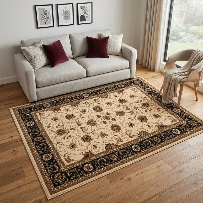 Black And Ivory Oriental Area Rug Photo 1