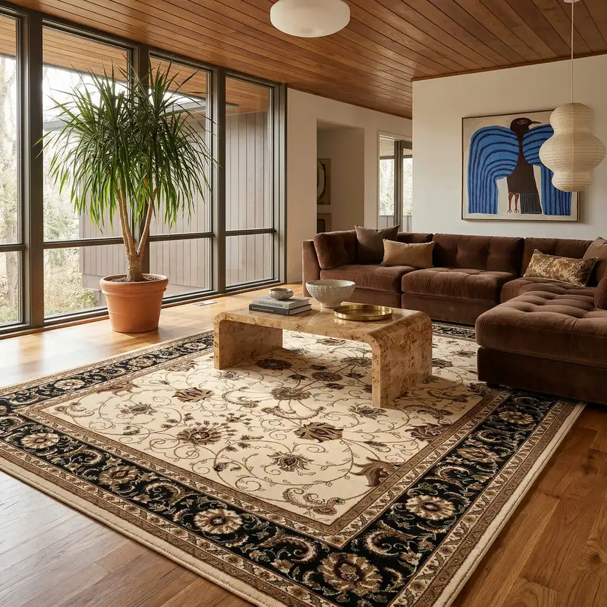 Black And Ivory Oriental Area Rug Photo 3