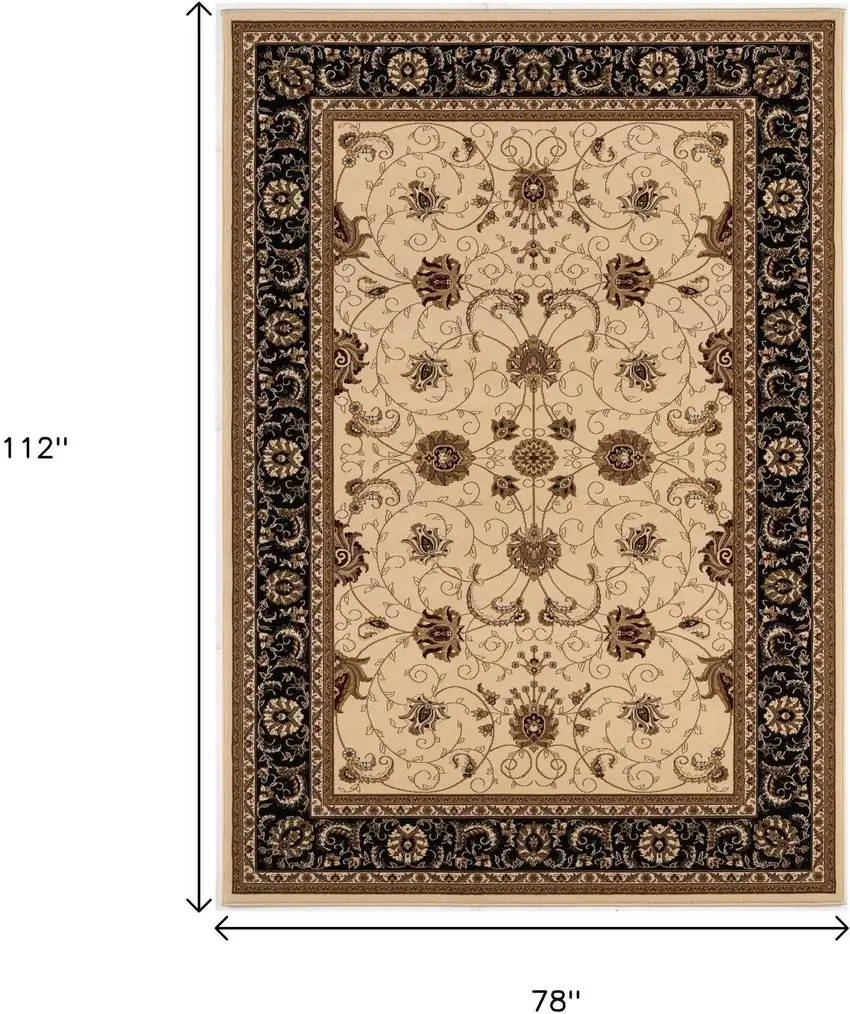 Black And Ivory Oriental Area Rug Photo 3