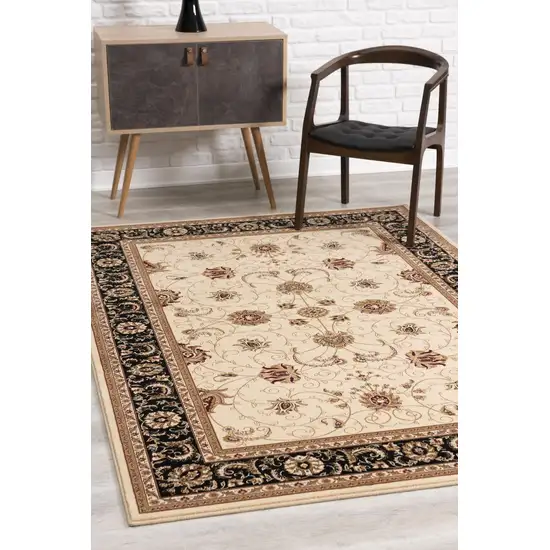 Cream and Black Decorative Area Rug Photo 7