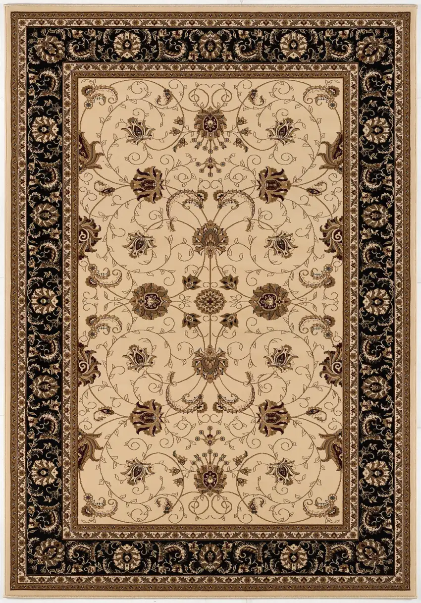 Black And Ivory Oriental Area Rug Photo 4