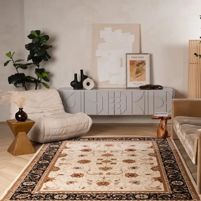 Black And Ivory Oriental Area Rug Photo 9