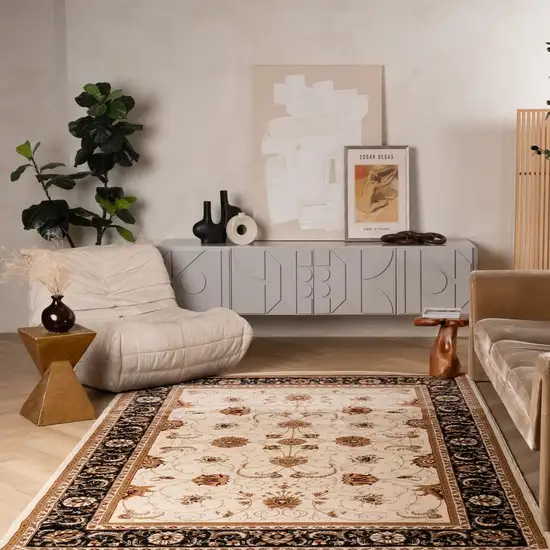 Black And Ivory Oriental Area Rug Photo 9