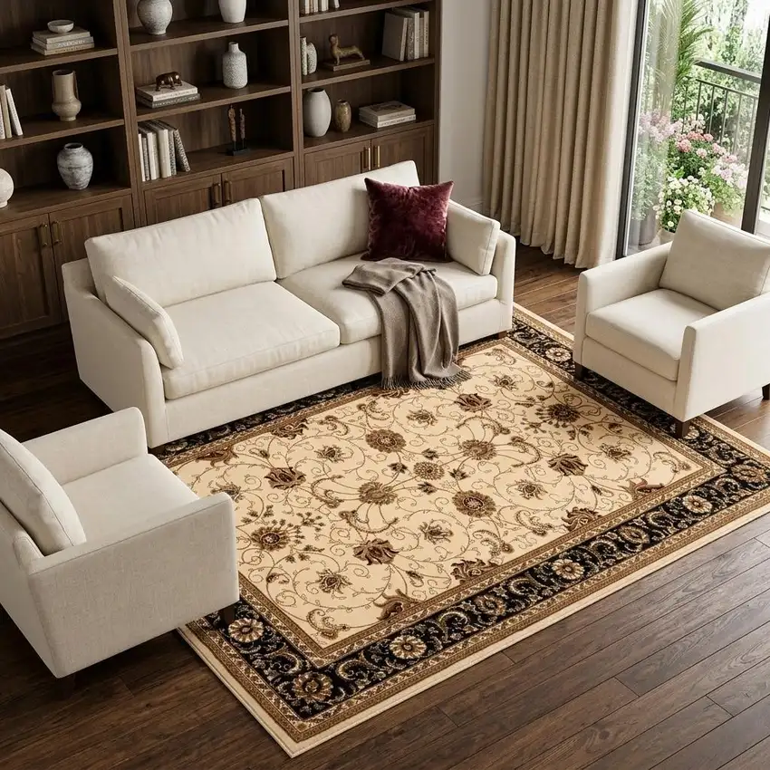 Black And Ivory Oriental Area Rug Photo 1