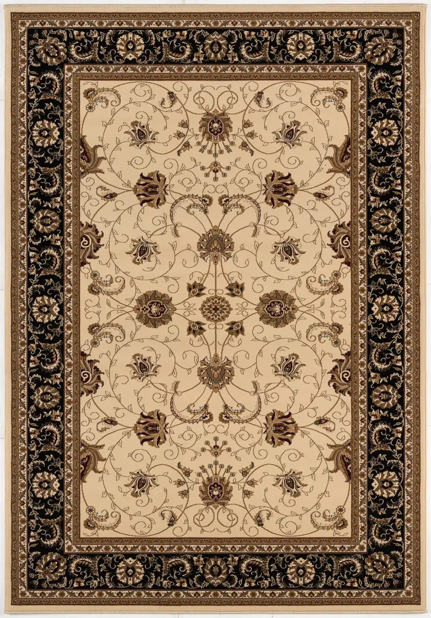 Cream and Black Decorative Area Rug Photo 3