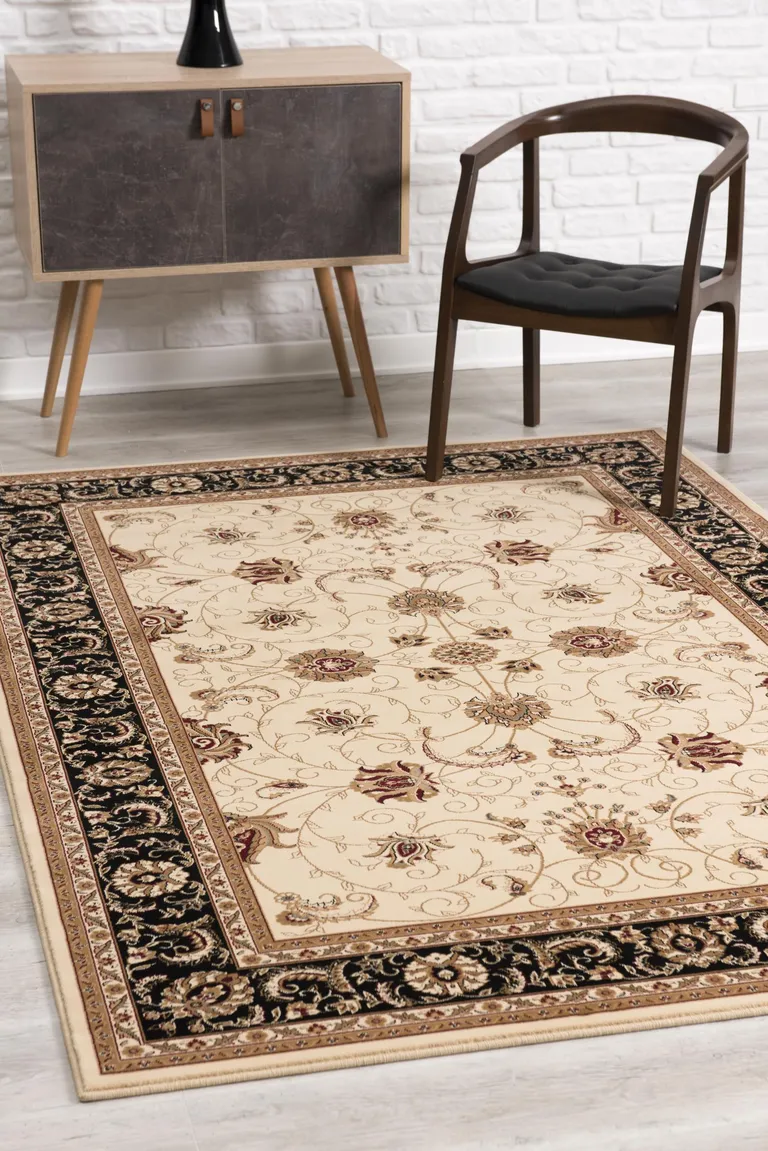 Cream and Black Decorative Area Rug Photo 4