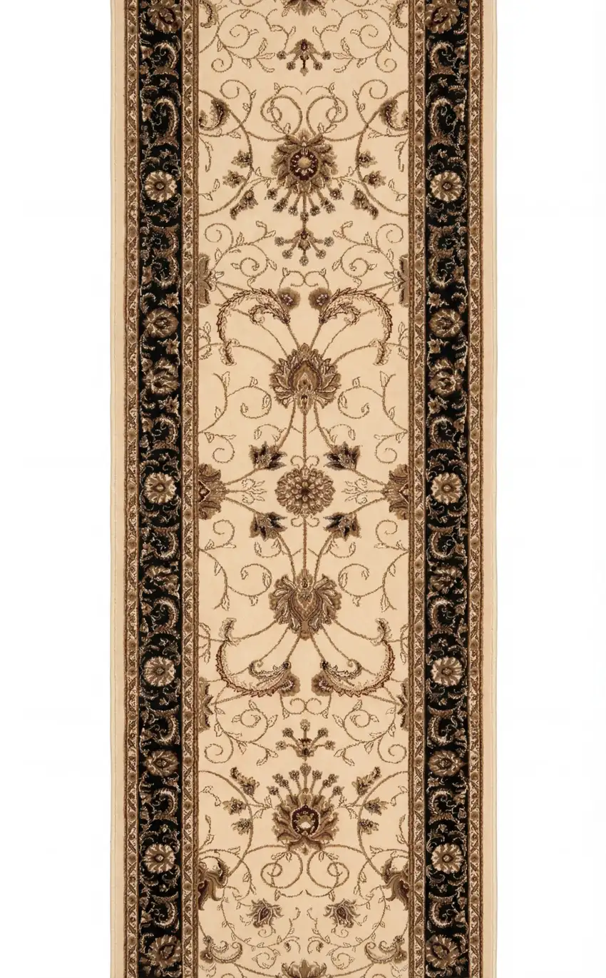 10' Black And Ivory Oriental Runner Rug Photo 8