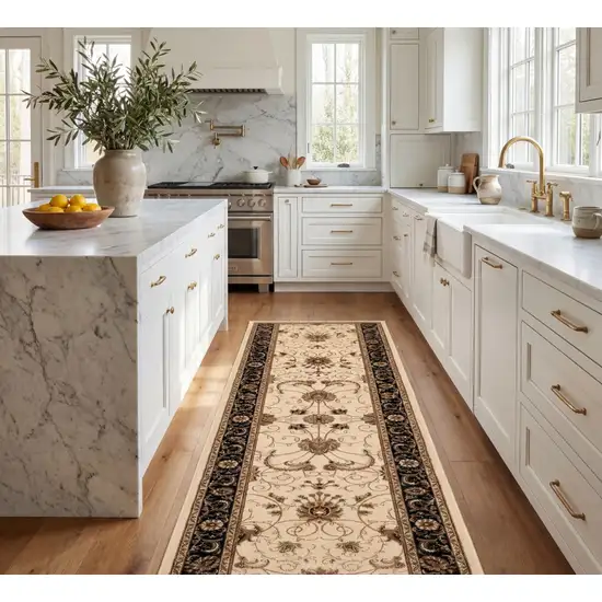15' Black And Ivory Oriental Runner Rug Photo 5