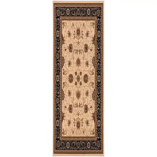 8' Black And Ivory Oriental Runner Rug Photo 6