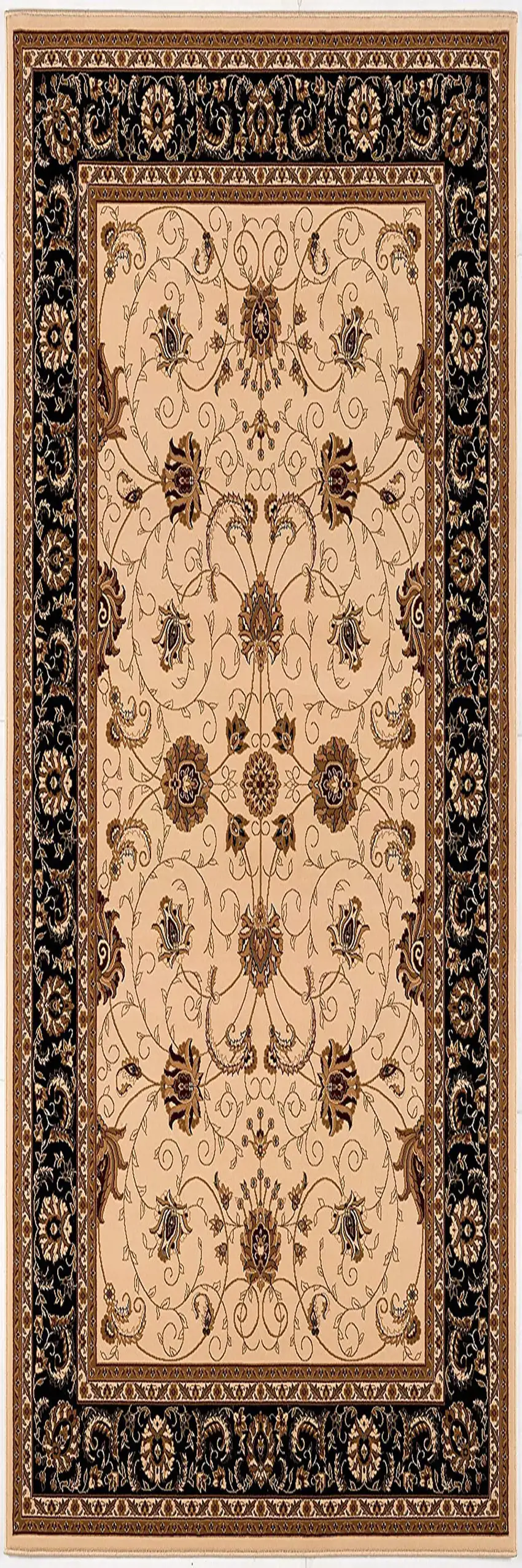 8' Black And Ivory Oriental Runner Rug Photo 6