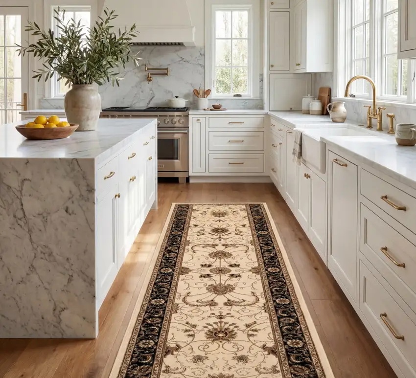 8' Black And Ivory Oriental Runner Rug Photo 4