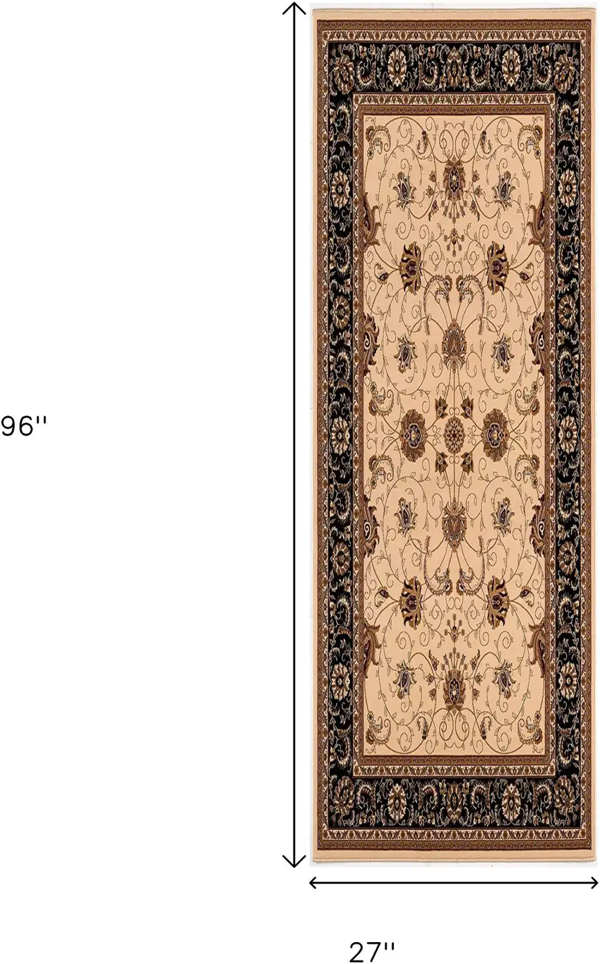8' Black And Ivory Oriental Runner Rug Photo 3