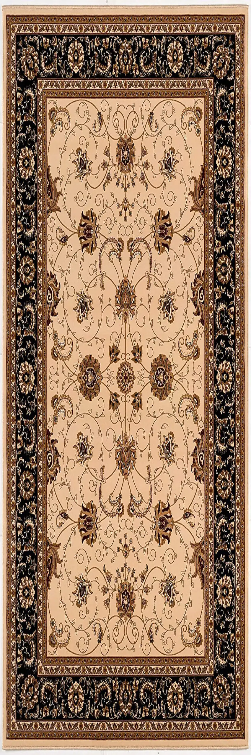 Cream and Black Decorative Runner Rug Photo 6