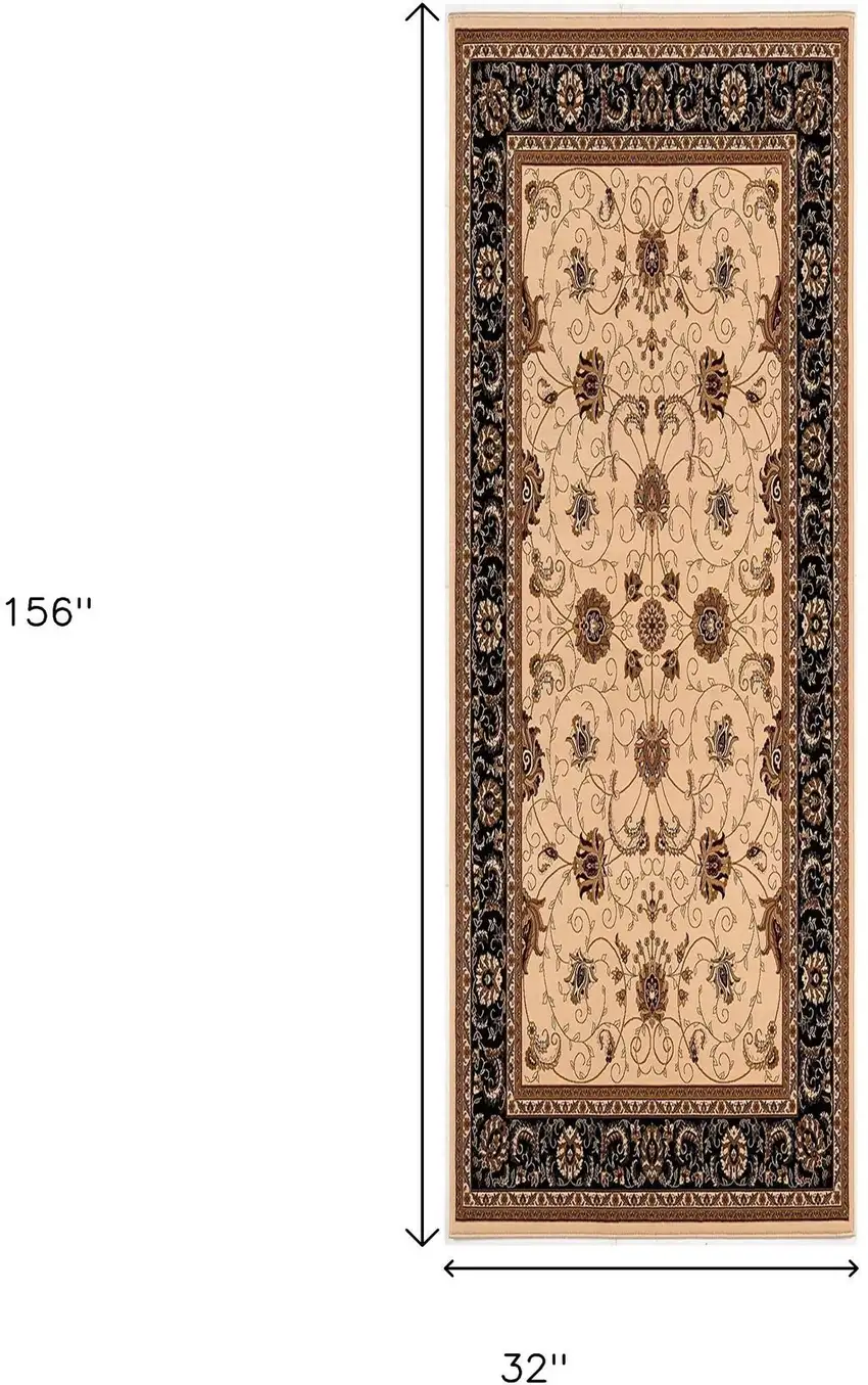 13' Black And Ivory Oriental Runner Rug Photo 9