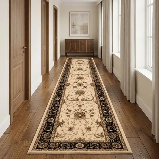 15' Black And Ivory Oriental Runner Rug Photo 1