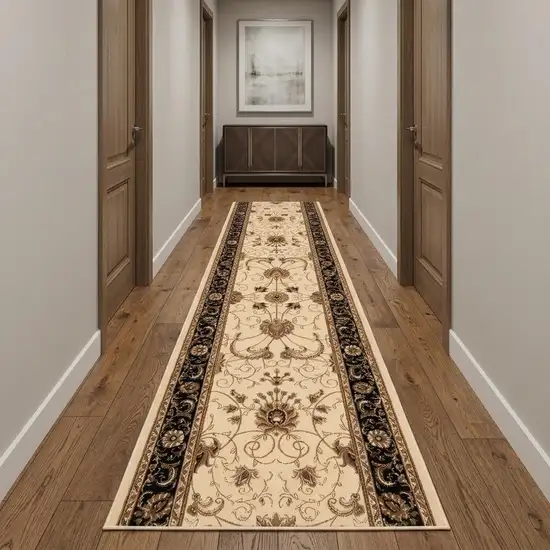 20' Black And Ivory Oriental Runner Rug Photo 1