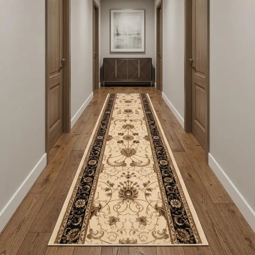 20' Black And Ivory Oriental Runner Rug Photo 1