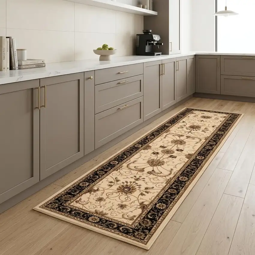 8' Black And Ivory Oriental Runner Rug Photo 1