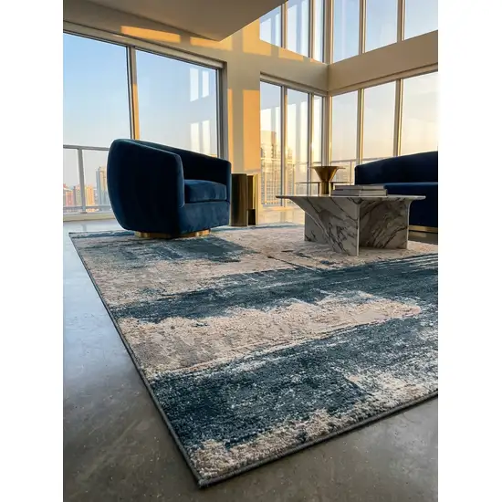 Blue And Ivory Abstract Dhurrie Area Rug Photo 6