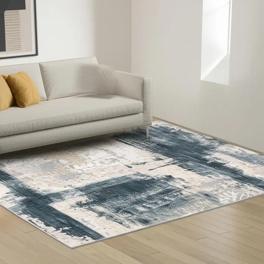Blue And Ivory Abstract Dhurrie Area Rug Photo 1