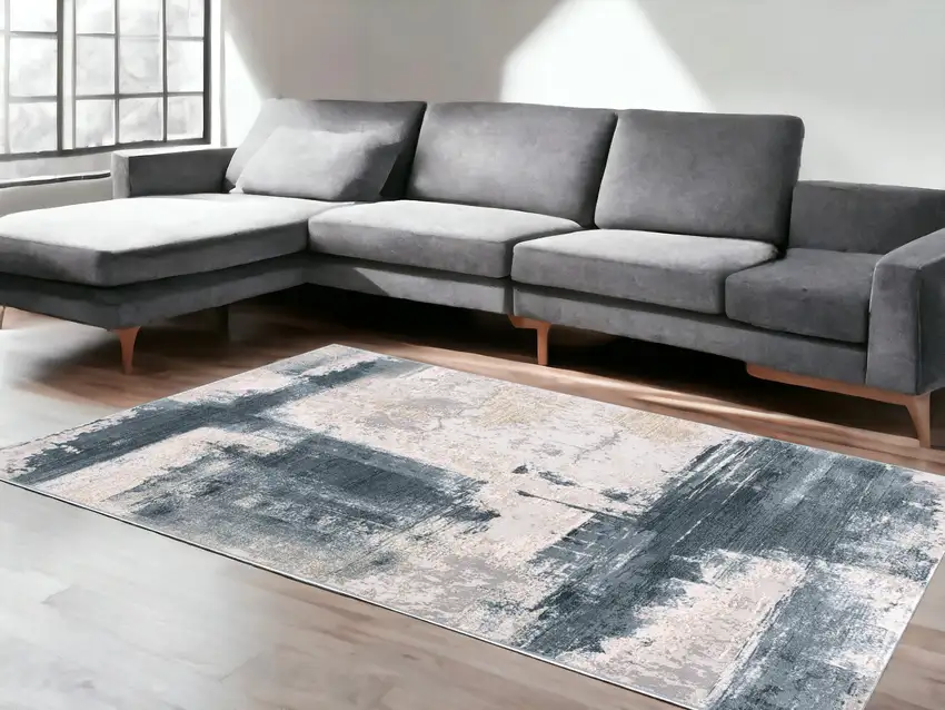 Blue And Ivory Abstract Dhurrie Area Rug Photo 1