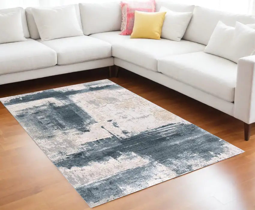 Blue And Ivory Abstract Dhurrie Area Rug Photo 1