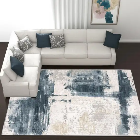 Blue And Ivory Abstract Dhurrie Area Rug Photo 1